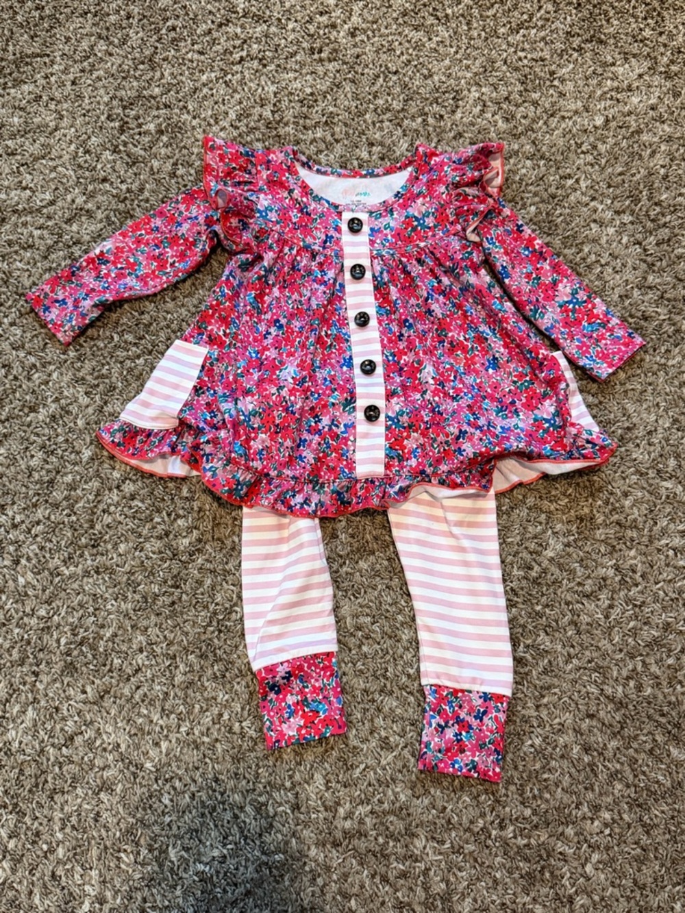 Pink Floral & Striped Kids Matching Set